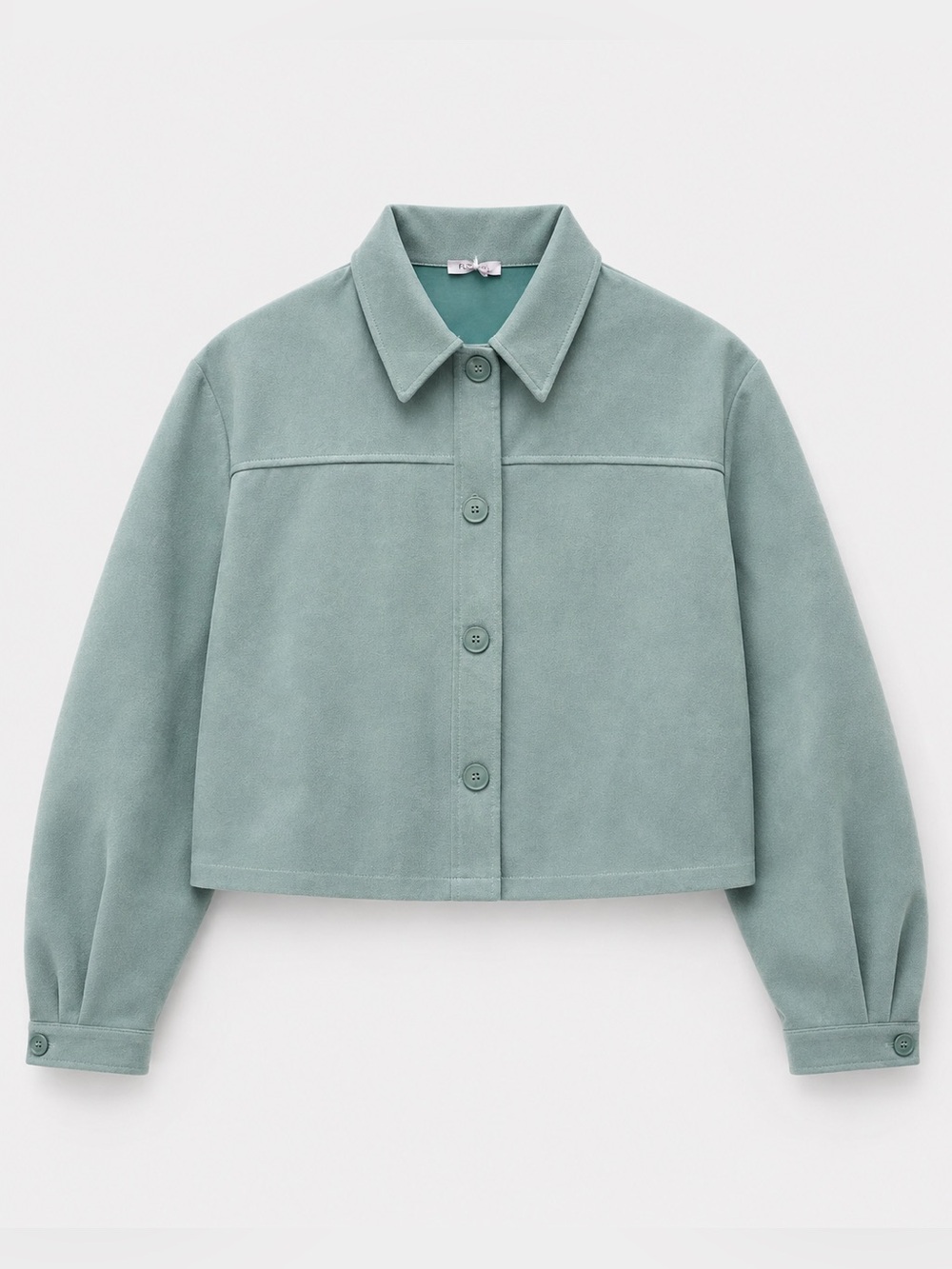 Fucsia Italy Mint Green Cropped Shirt Jacket Button Front Long Sleeve Size L